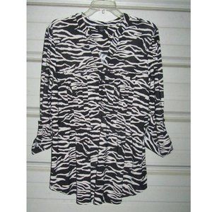 1X Plus Size Womens Black/white zebra print blouse top shirt stretchy dressy!